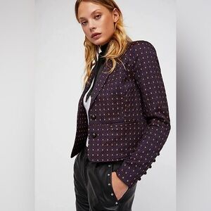 Free People Shrunken Jacquard‎ Blazer in Navy S
